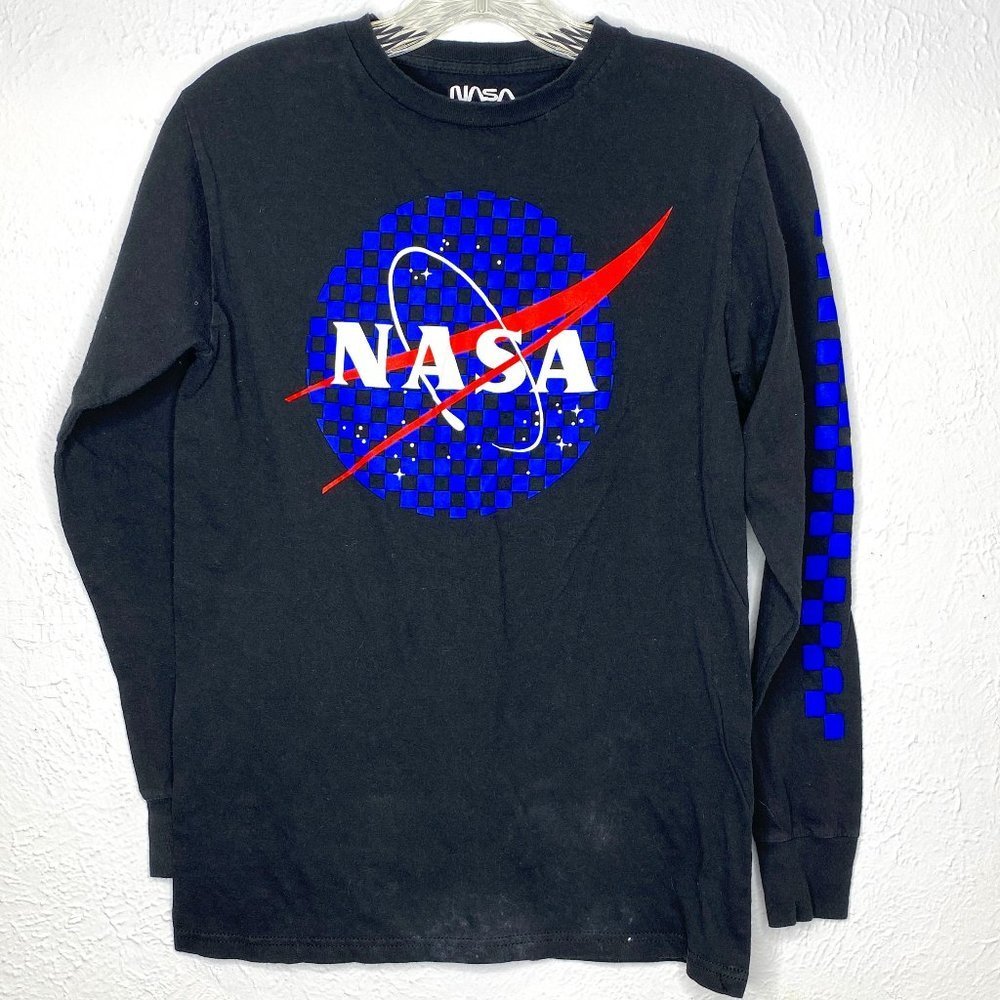 NASA youth/teen size small, long sleeved 100% cotton t shirt in black.